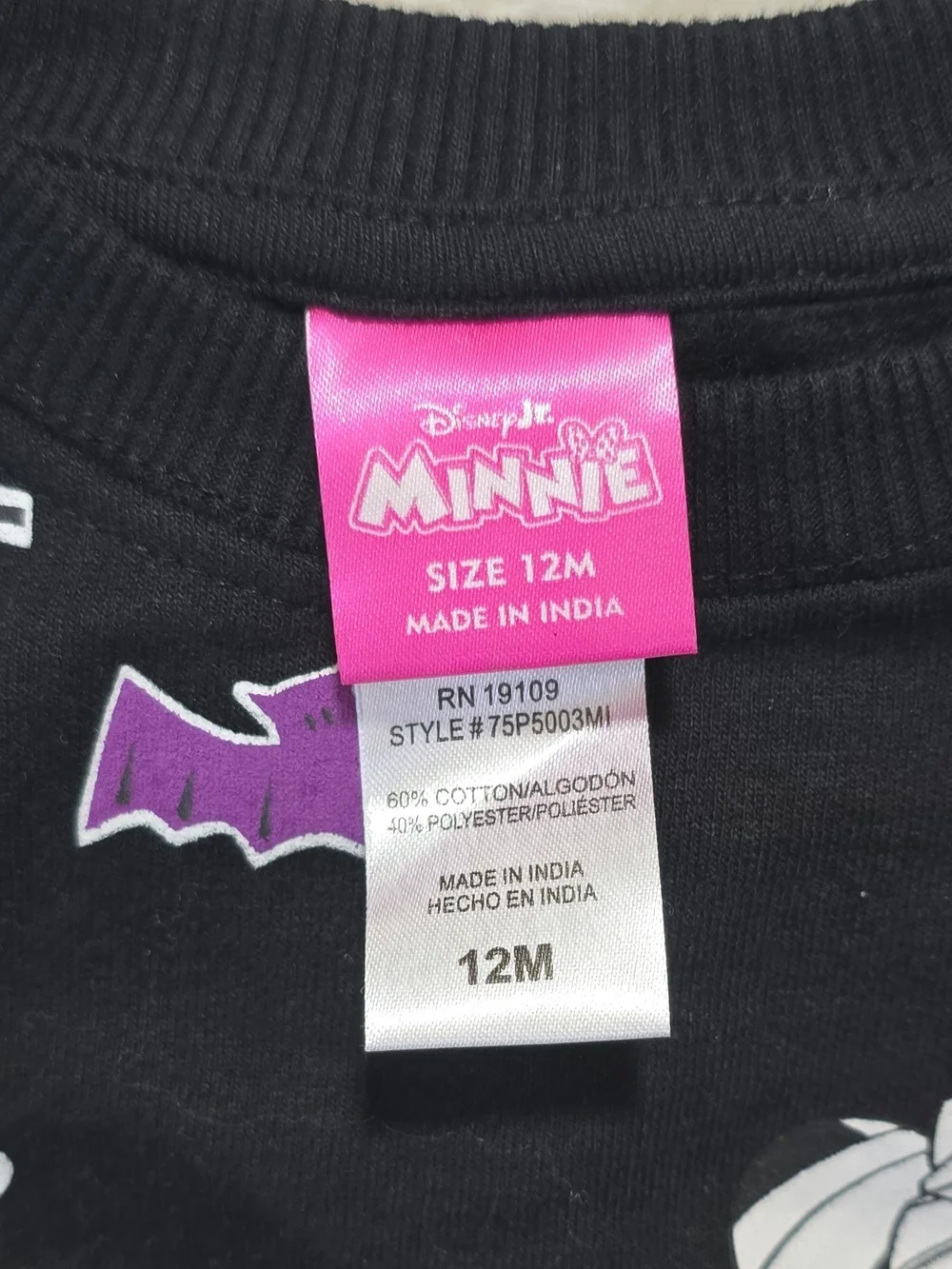 Disney Black Minnie Mummy Halloween Sweatshirt with Orange Trim
